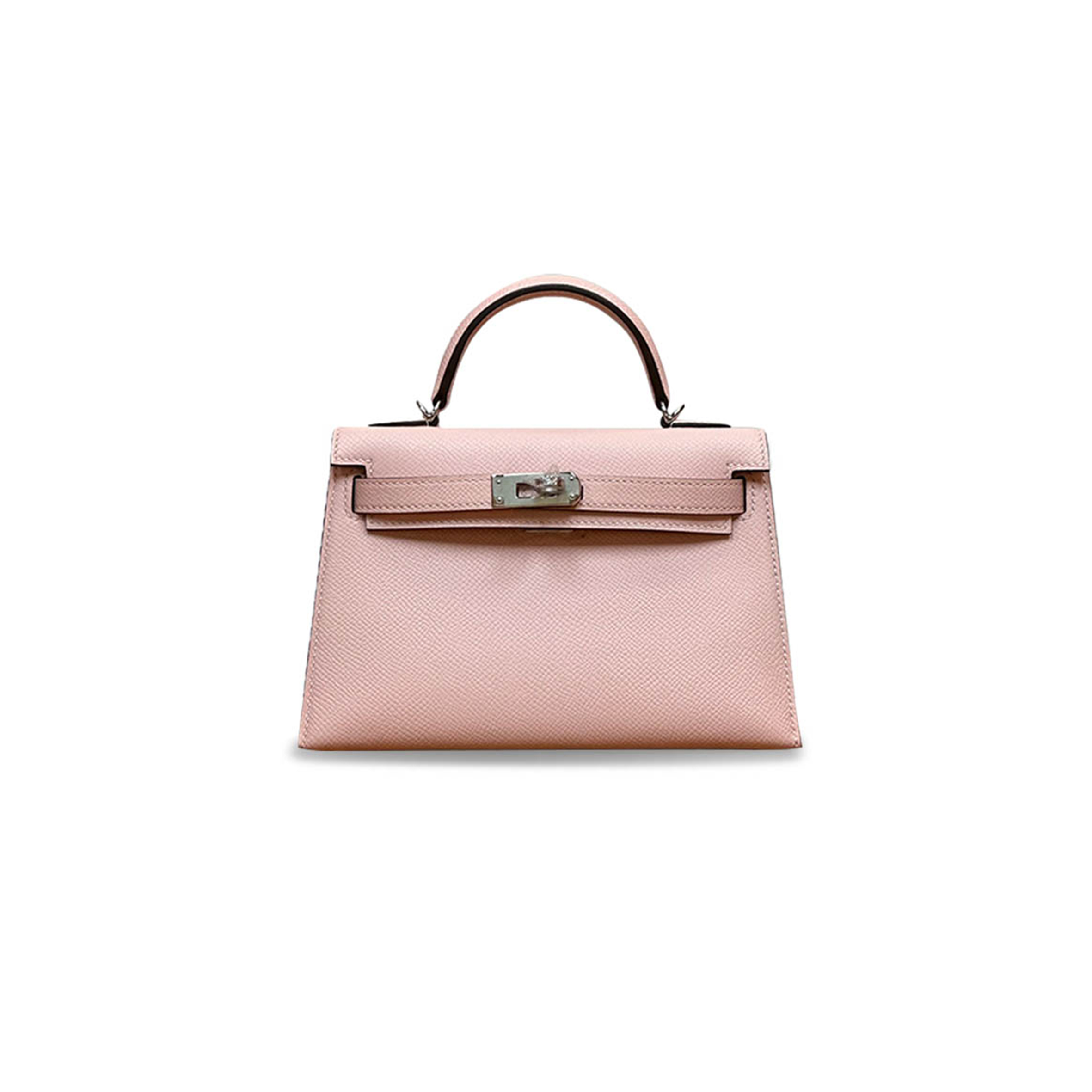 HERMÈS MINI KELLY II EPSOM 3Q CHERRY BLOSSOM PINK SILVER BUCKLE (19*12*5.5cm) 